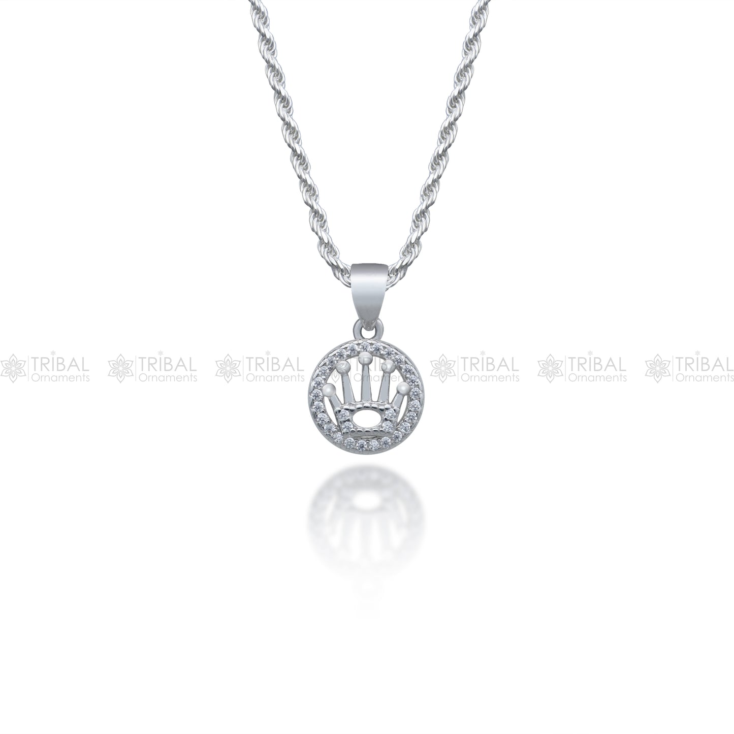 925 Sterling silver crown design diamond cubic zirconia stone pendant nsp990 - TRIBAL ORNAMENTS
