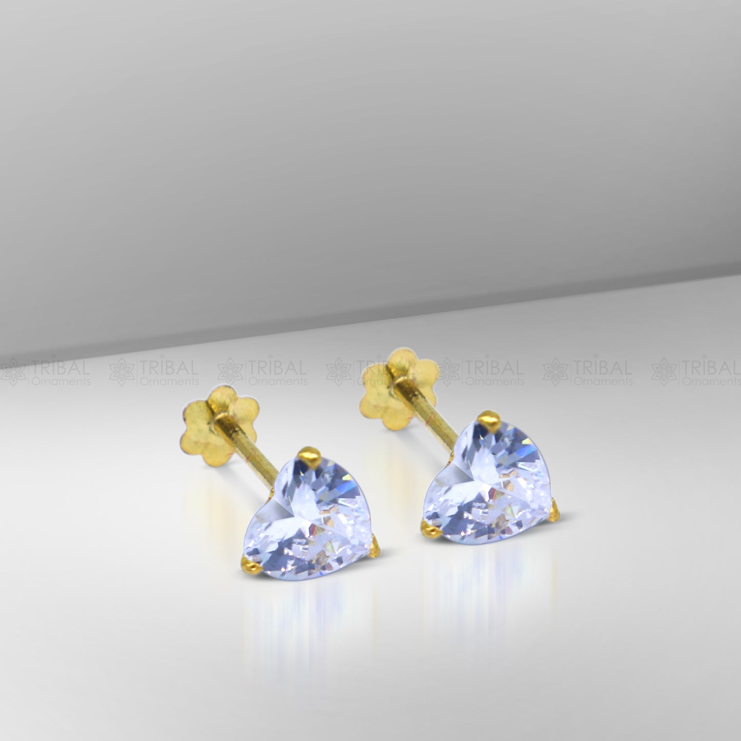 14Kt yellow gold white diamond stud earring for unisex er193 - TRIBAL ORNAMENTS