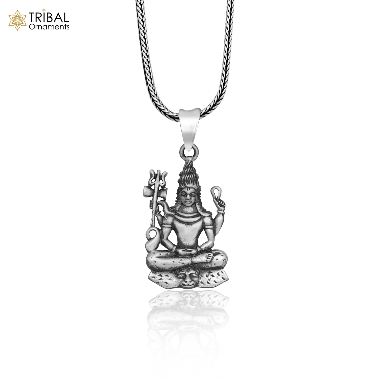 925 sterling silver lord Shiva aradhana style divine Pendant with chain tribal jewellery nsp1011 - TRIBAL ORNAMENTS