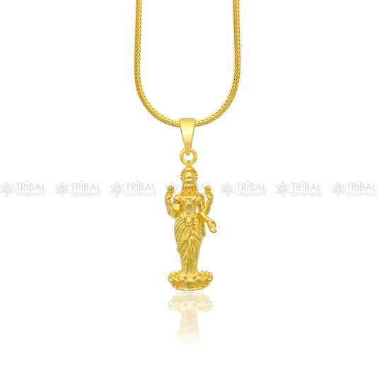 925 sterling silver gold polished Lord Maha Dhan Lakshmi maa divine pendant nsp911 - TRIBAL ORNAMENTS