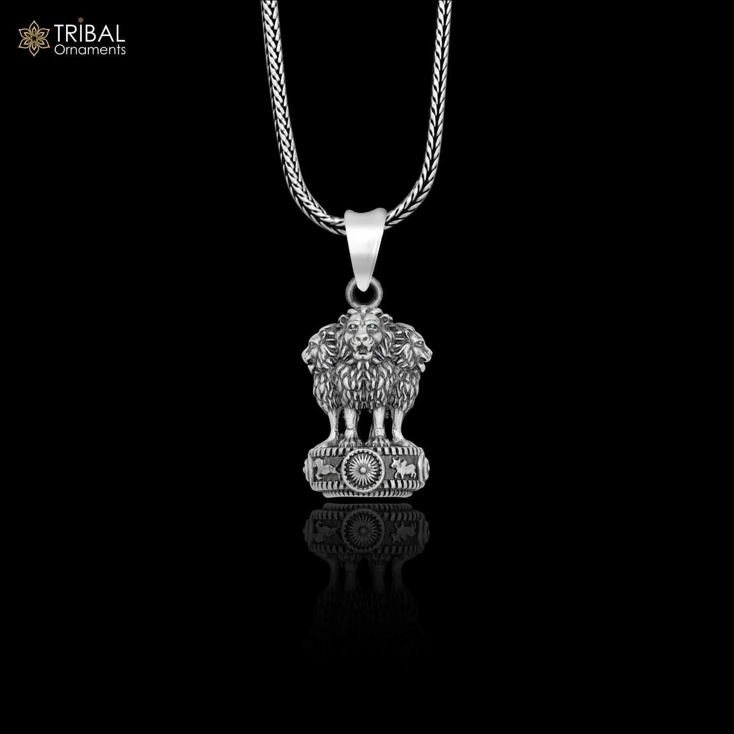 925 sterling silver Ashok chakra (stambh)Pendant with chain tribal jewellery nsp1019 - TRIBAL ORNAMENTS