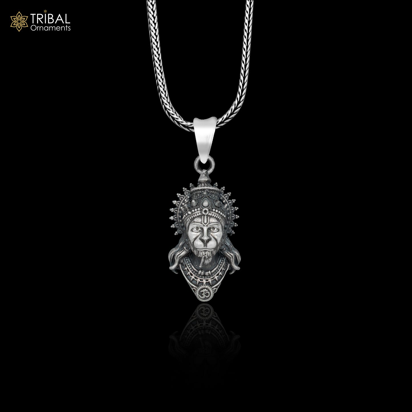 925 sterling silver lord hanuman ji Pendant with chain tribal jewellery nsp1025 - TRIBAL ORNAMENTS