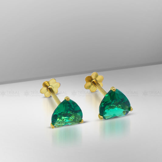14Kt yellow gold green diamond stud earring for unisex er189 - TRIBAL ORNAMENTS