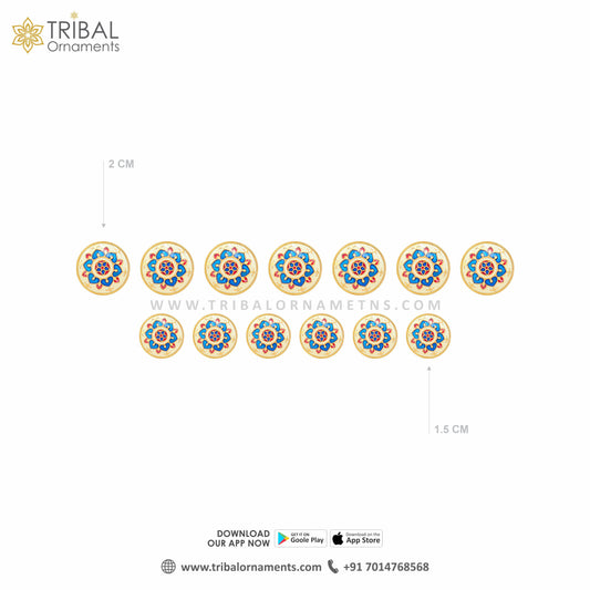 925 Sterling silver handmade gorgeous multicolor mandala meenakari design buttons set of 13 pc for men's coat or suit, best jewelry for all occasions btn68