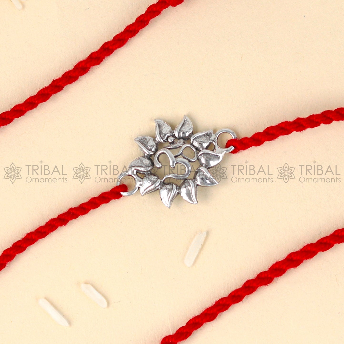 925 Sterling silver om design pendant Rakhi bracelet Rakshabandhan festival rk324 - TRIBAL ORNAMENTS