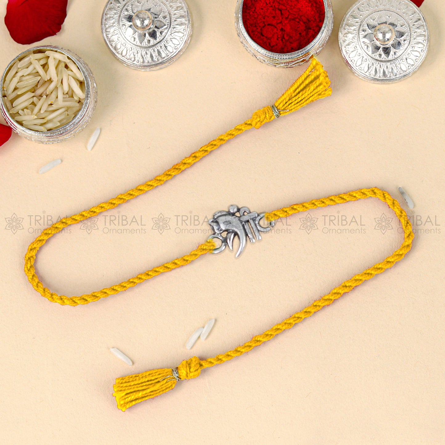 925 Sterling silver Lord Ganesha design pendant Rakhi bracelet Rakshabandhan festival rk354 - TRIBAL ORNAMENTS