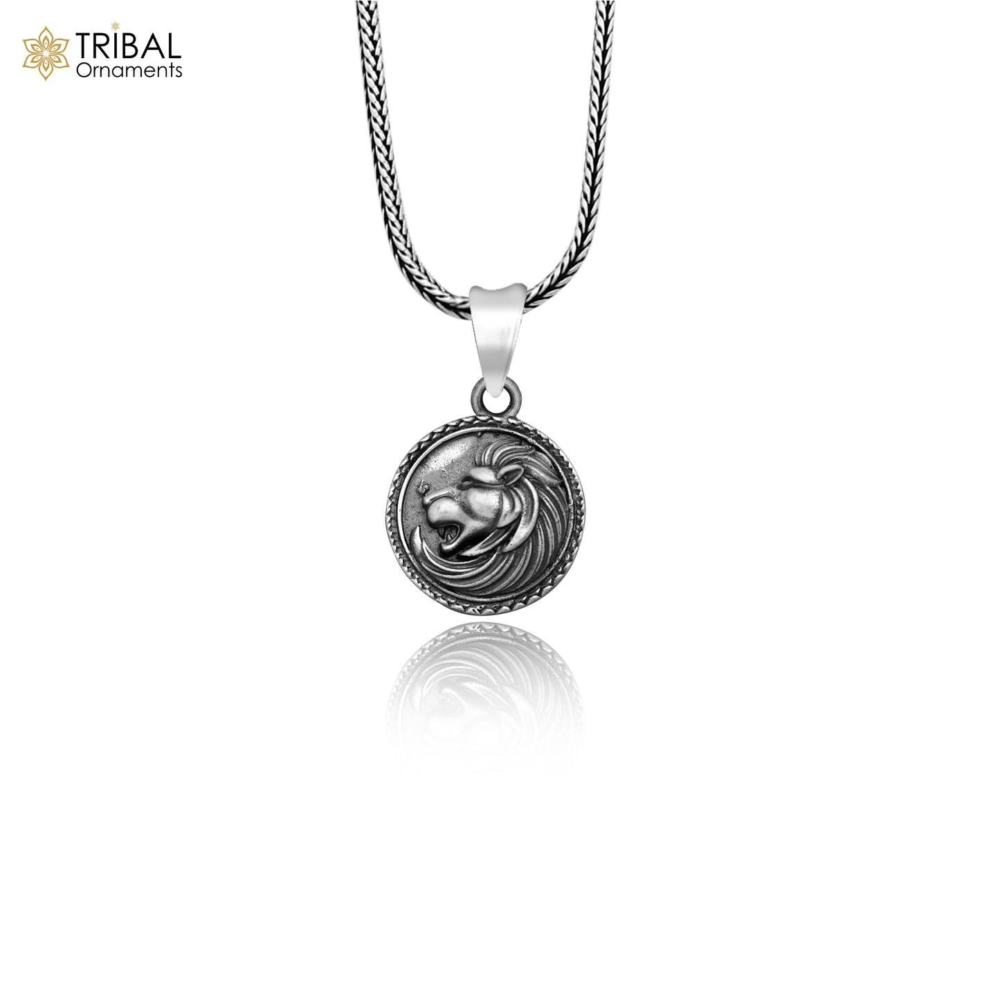 925 sterling silver lion head Pendant with chain tribal jewellery nsp1022 - TRIBAL ORNAMENTS