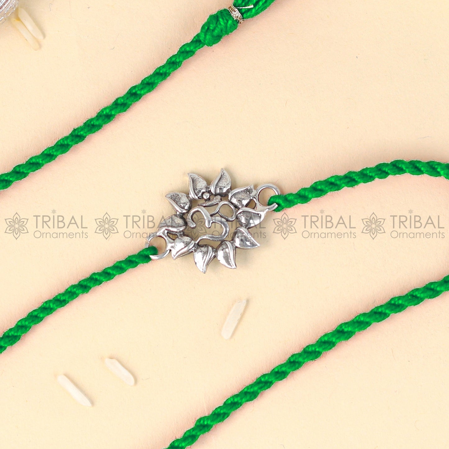 925 Sterling silver om design pendant Rakhi bracelet Rakshabandhan festival rk324 - TRIBAL ORNAMENTS