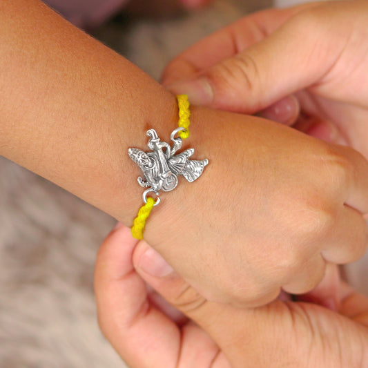 925 Sterling silver Lord Sarashwati maa with veena  design pendant Rakhi bracelet Rakshabandhan festival rk331 - TRIBAL ORNAMENTS