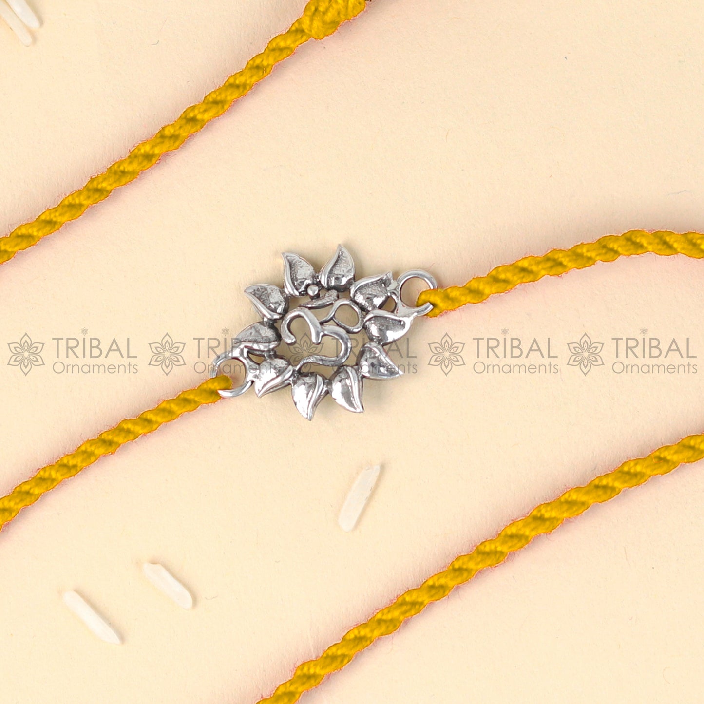 925 Sterling silver om design pendant Rakhi bracelet Rakshabandhan festival rk324 - TRIBAL ORNAMENTS