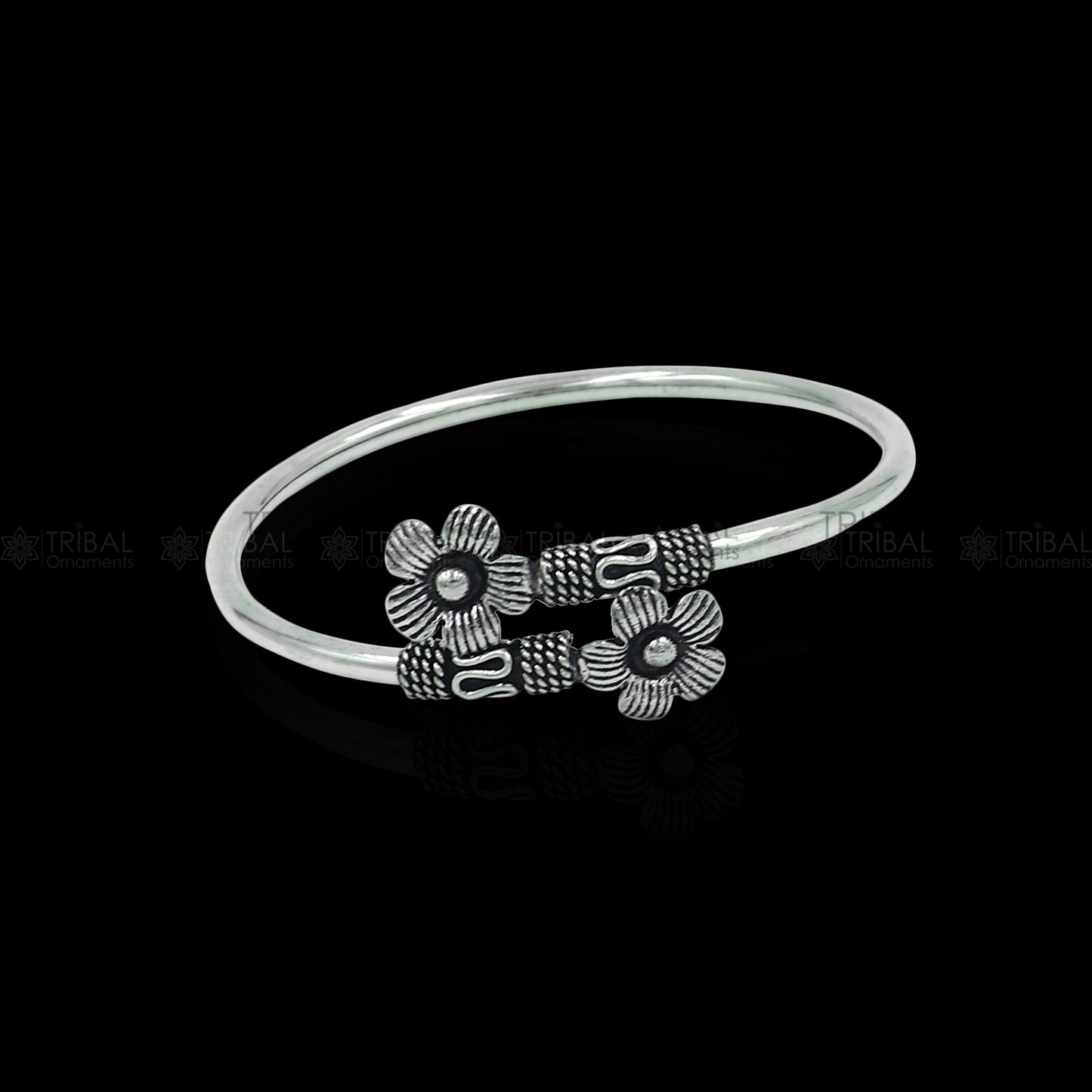 925 sterling silver handmade double flower design stylish kada bangle bracelet tribal jewelry nsk867 - TRIBAL ORNAMENTS
