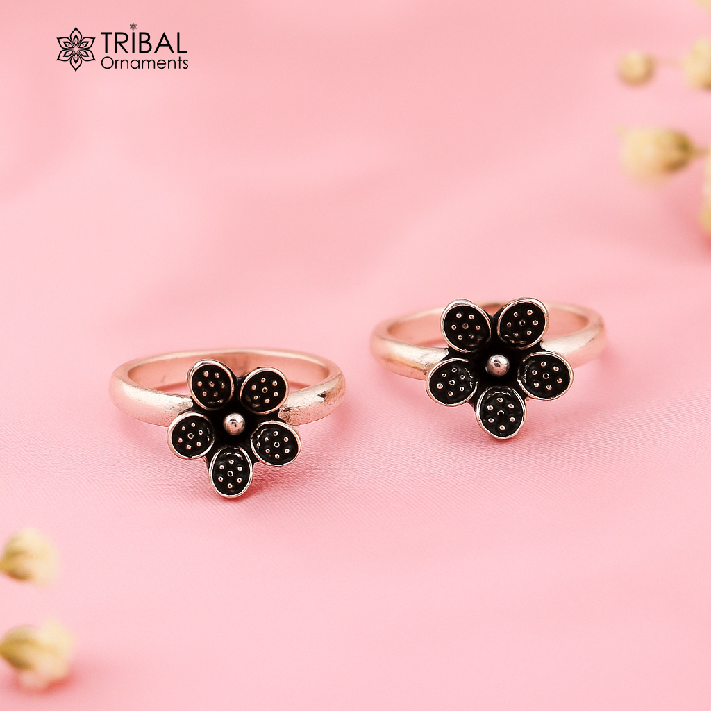 925 sterling silver elegant floral design handmade toe ring, toe band stylish modern women's brides jewelry, india traditional jewelry ytr43