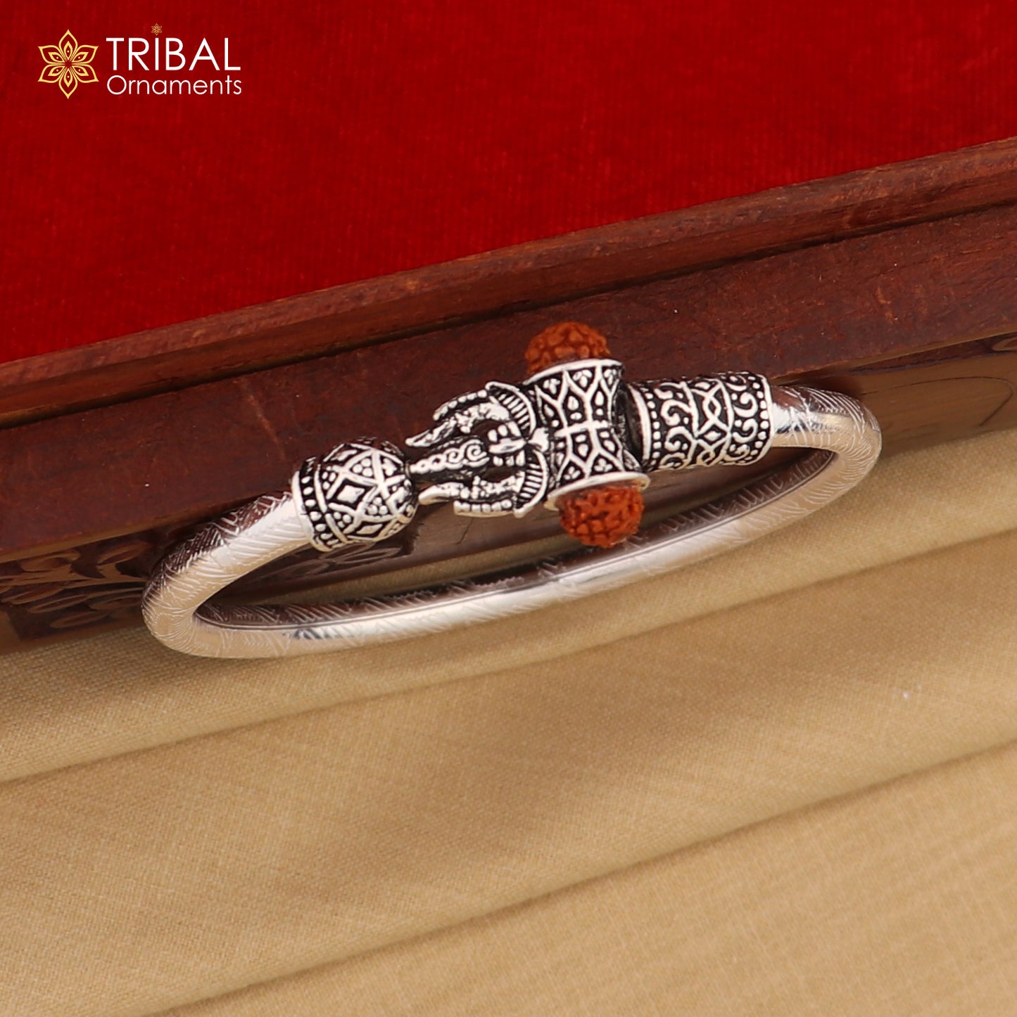 925 Sterling silver shiva trishul and rudraksha bangle bracelet kada tribal jewelry nsk931