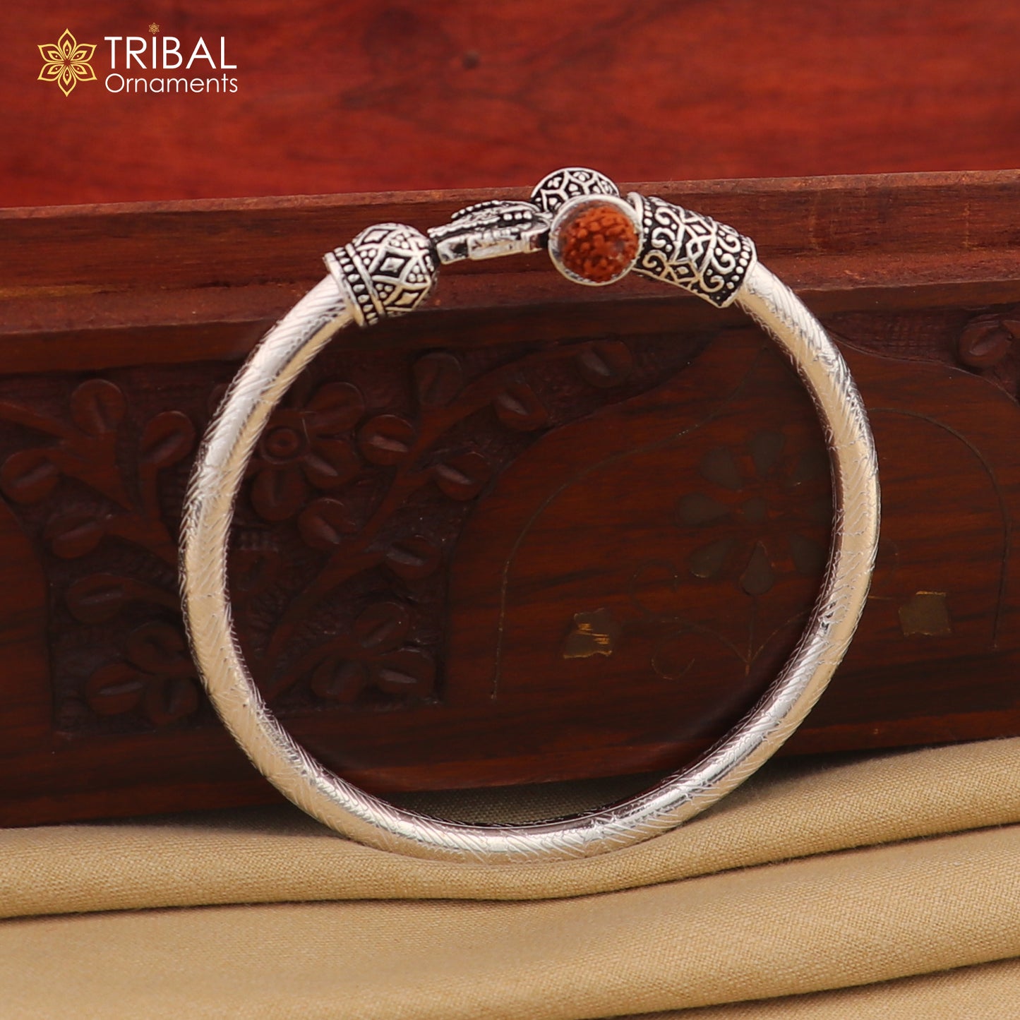 925 Sterling silver shiva trishul and rudraksha bangle bracelet kada tribal jewelry nsk931