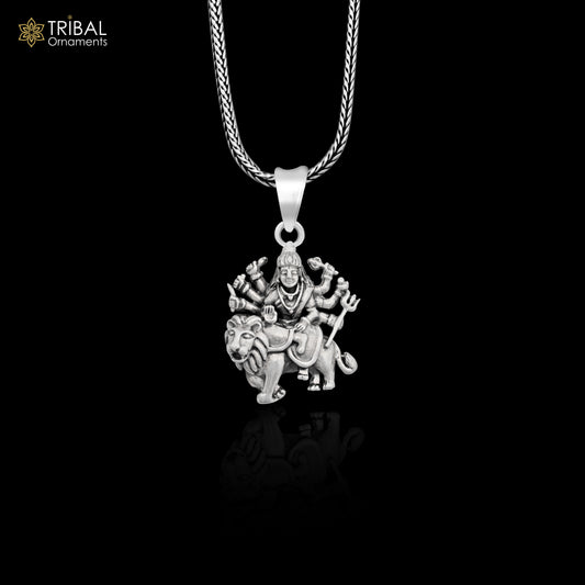 Divine 925 sterling silver Goddess bhawani/ Durga mataji with lion pendant, amazing unisex pendant locket goddess tribal jewelry nsp743 - TRIBAL ORNAMENTS