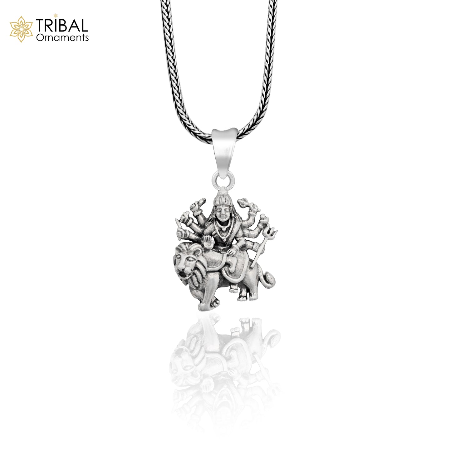 Divine 925 sterling silver Goddess bhawani/ Durga mataji with lion pendant, amazing unisex pendant locket goddess tribal jewelry nsp743 - TRIBAL ORNAMENTS