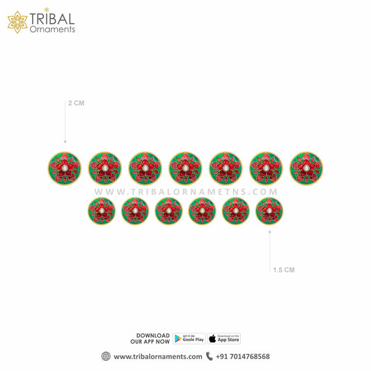 925 Sterling silver red floral fancy buttons set of 13 pc for men's coat or suit btn75