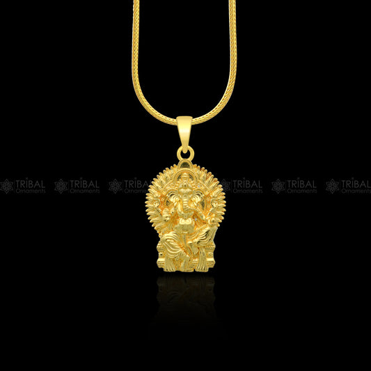 925 sterling silver gold polished Lord Ganesha divine pendant nsp907 - TRIBAL ORNAMENTS