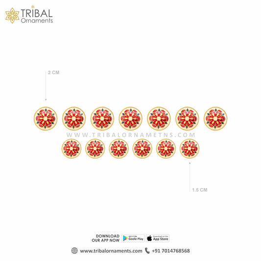 925 Sterling silver handmade gorgeous red color floral design fancy buttons set of 13 pc for men's coat or suit, best jewelry for all occasions btn80