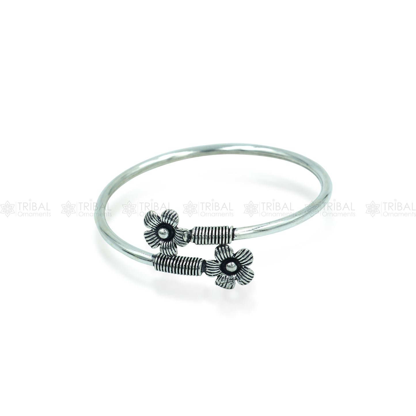 925 sterling silver handmade flower design stylish kada bangle bracelet tribal jewelry nsk883 - TRIBAL ORNAMENTS