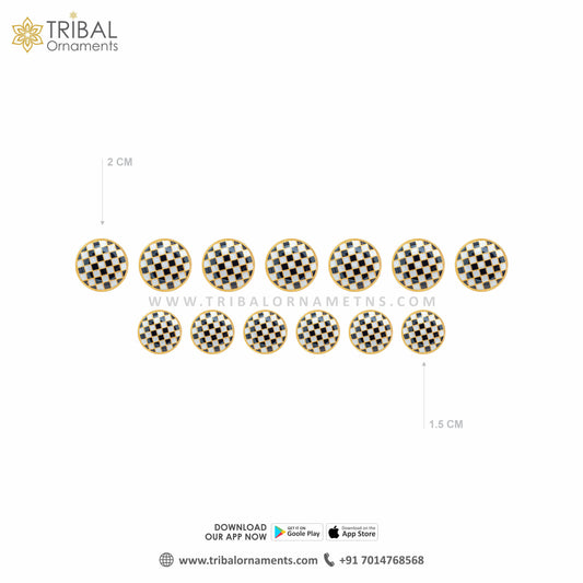 925 Sterling silver handmade gorgeous white and black check design fancy buttons set of 13 pc for men's coat or suit, best jewelry for all occasions btn81