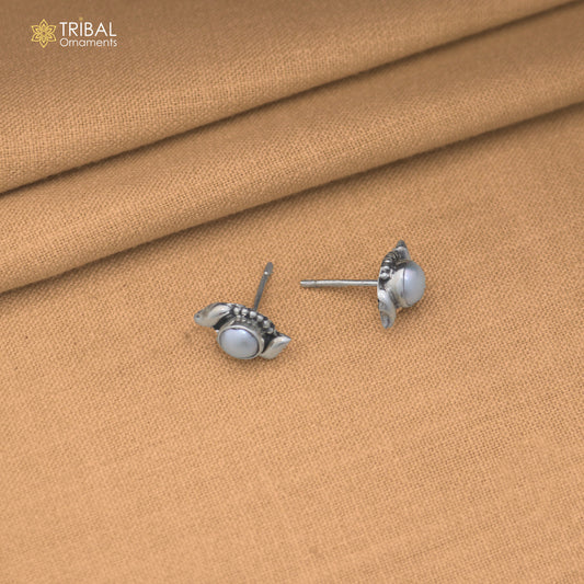 925 sterling silver round shape pearl stone stud earring best unisex jewelry er387