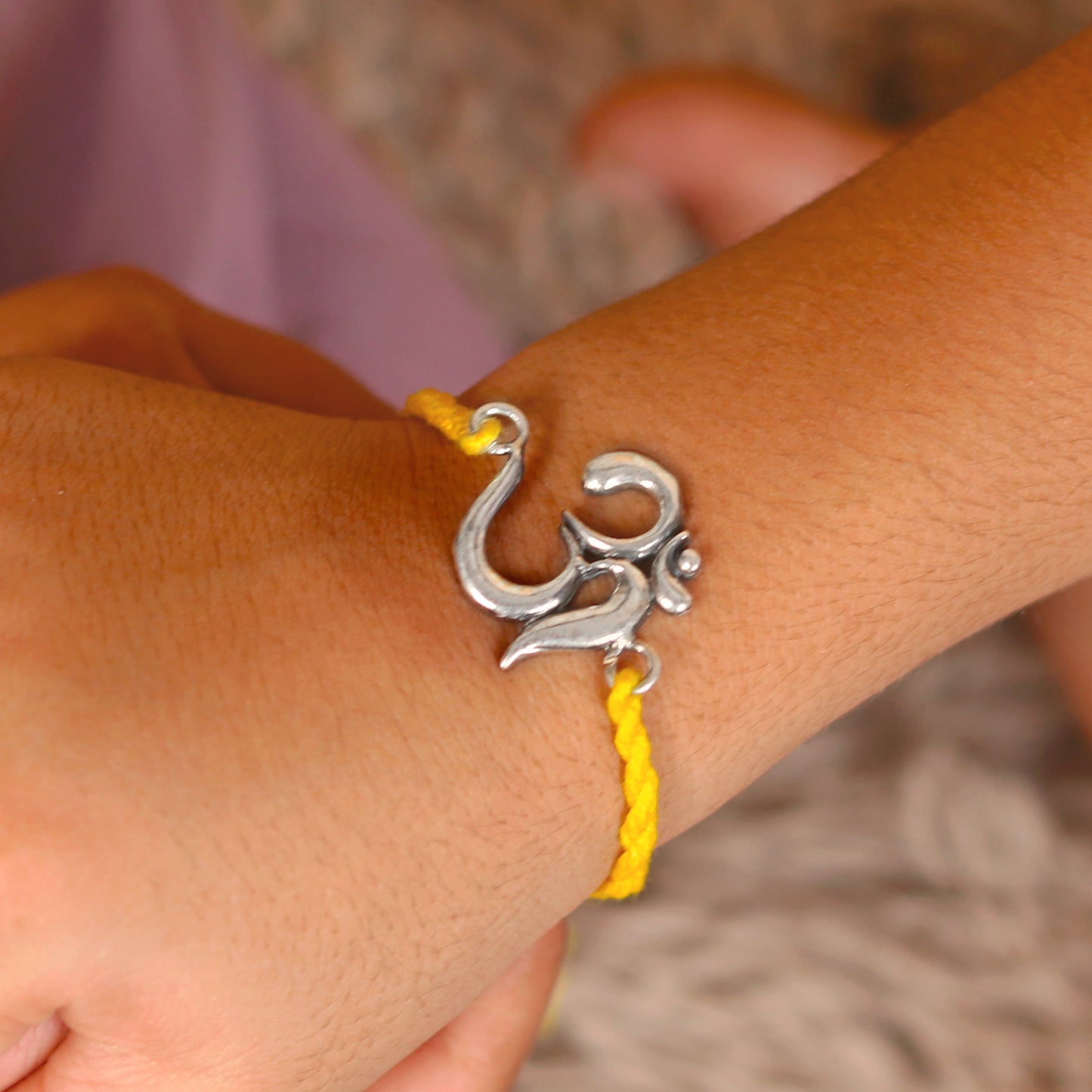 925 Sterling silver Lord Om / Shiv mantra design pendant Rakhi bracelet Rakshabandhan festival rk359 - TRIBAL ORNAMENTS