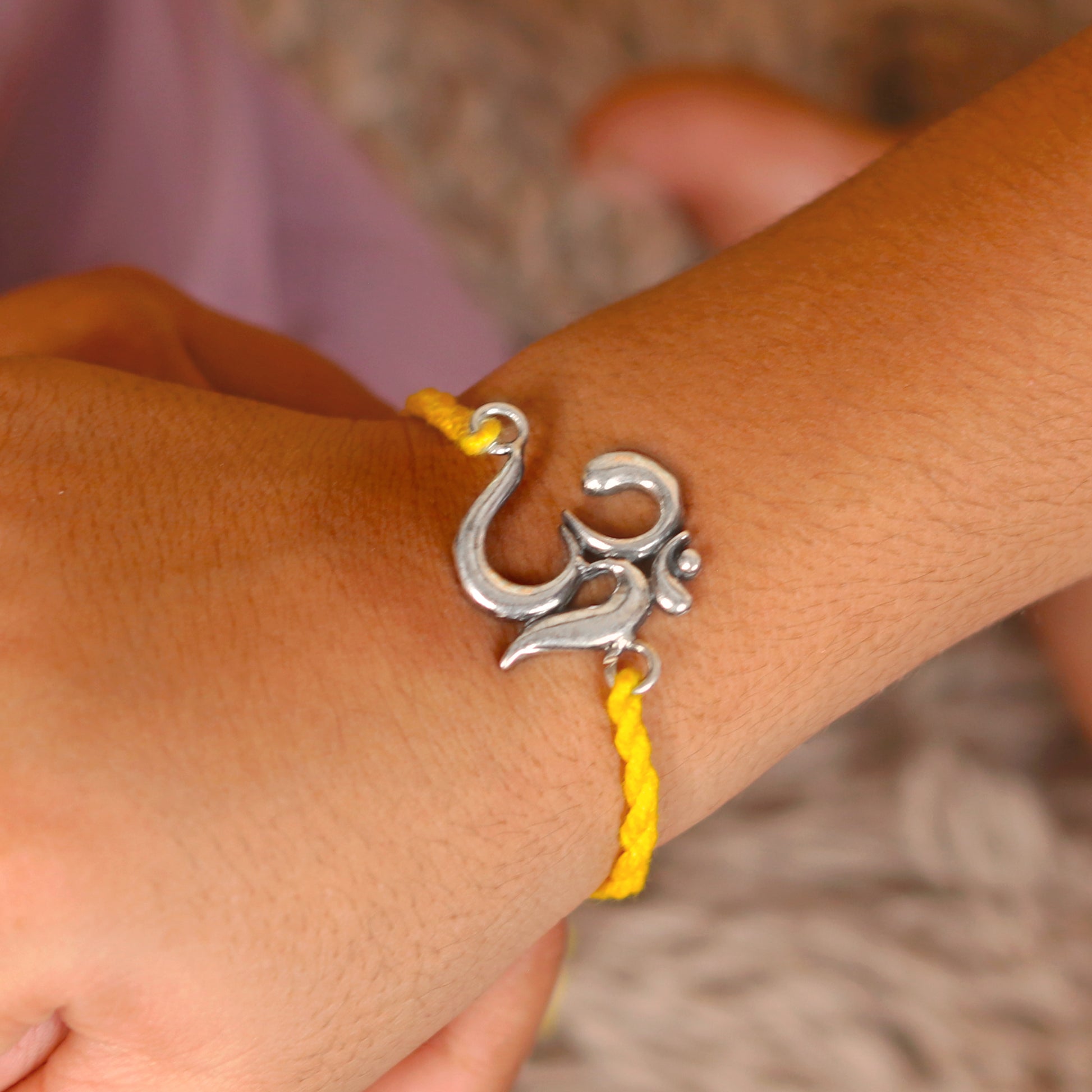 925 Sterling silver Lord Om / Shiv mantra design pendant Rakhi bracelet Rakshabandhan festival rk359 - TRIBAL ORNAMENTS