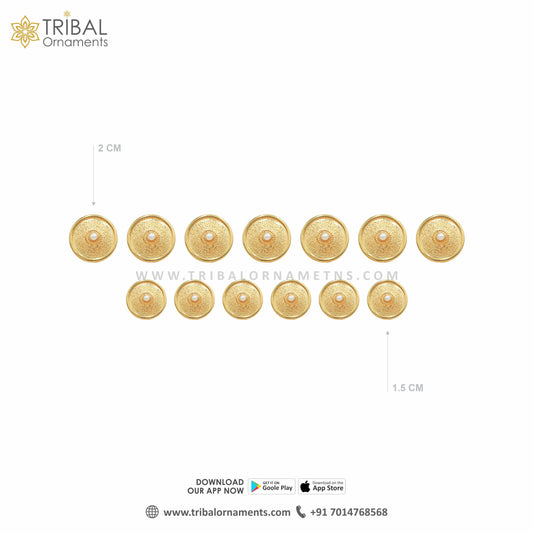 925 Sterling silver handmade gorgeous golden color plate design fancy buttons set of 13 pc for men's coat or suit, best jewelry for all occasions btn85