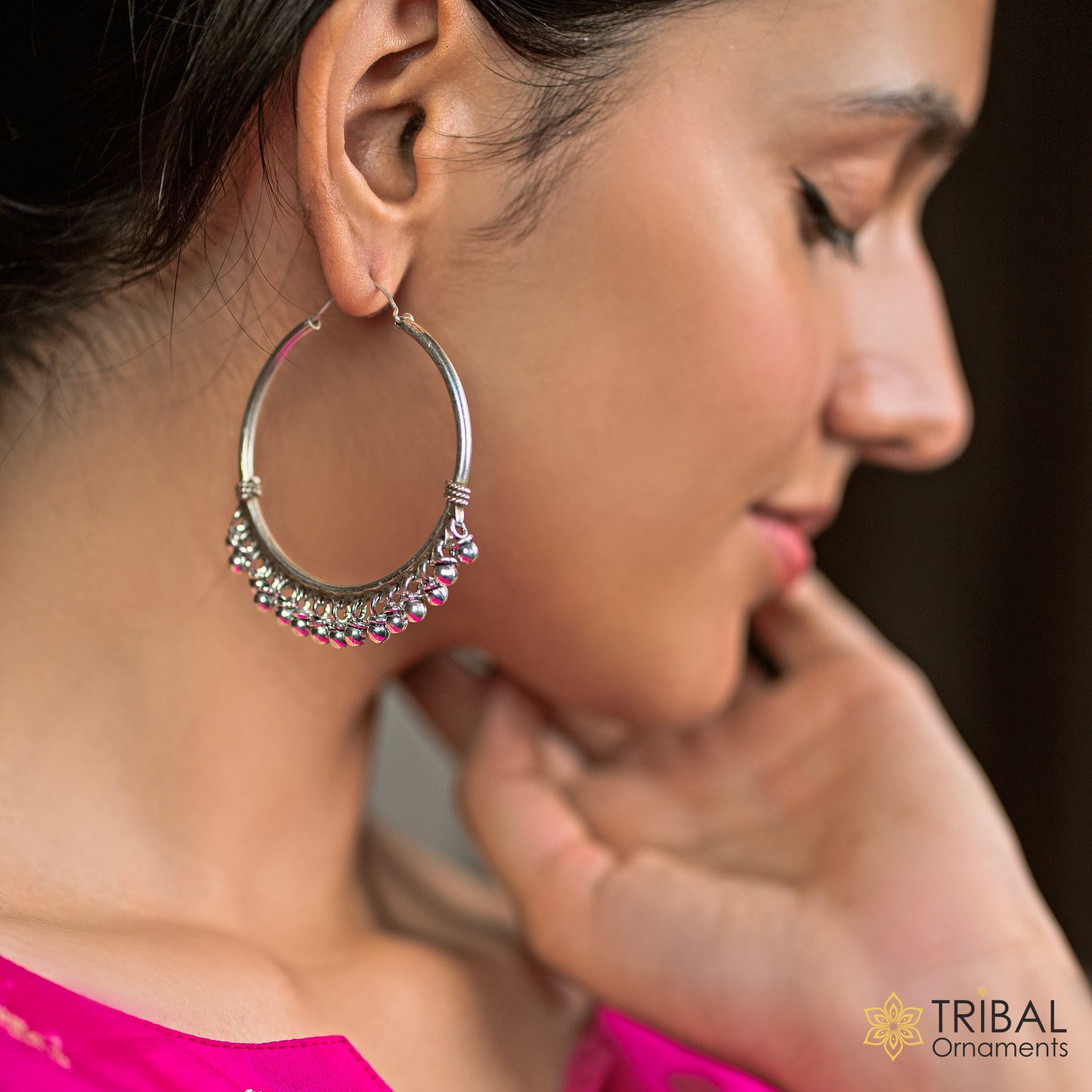 925 sterling silver handmade hoop earring, fabulous Bali, hanging bells, hook, hoop gifting gorgeous tribal customized jewelry s1201 - TRIBAL ORNAMENTS