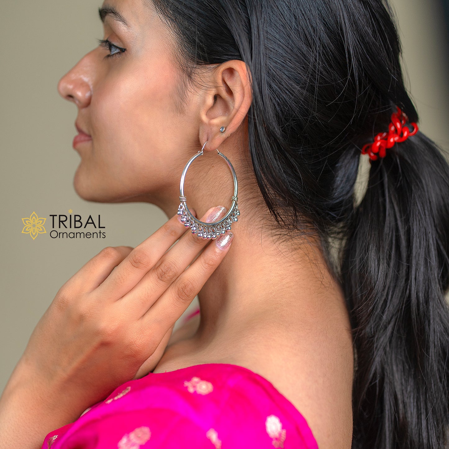 925 sterling silver handmade hoop earring, fabulous Bali, hanging bells, hook, hoop gifting gorgeous tribal customized jewelry s1201 - TRIBAL ORNAMENTS