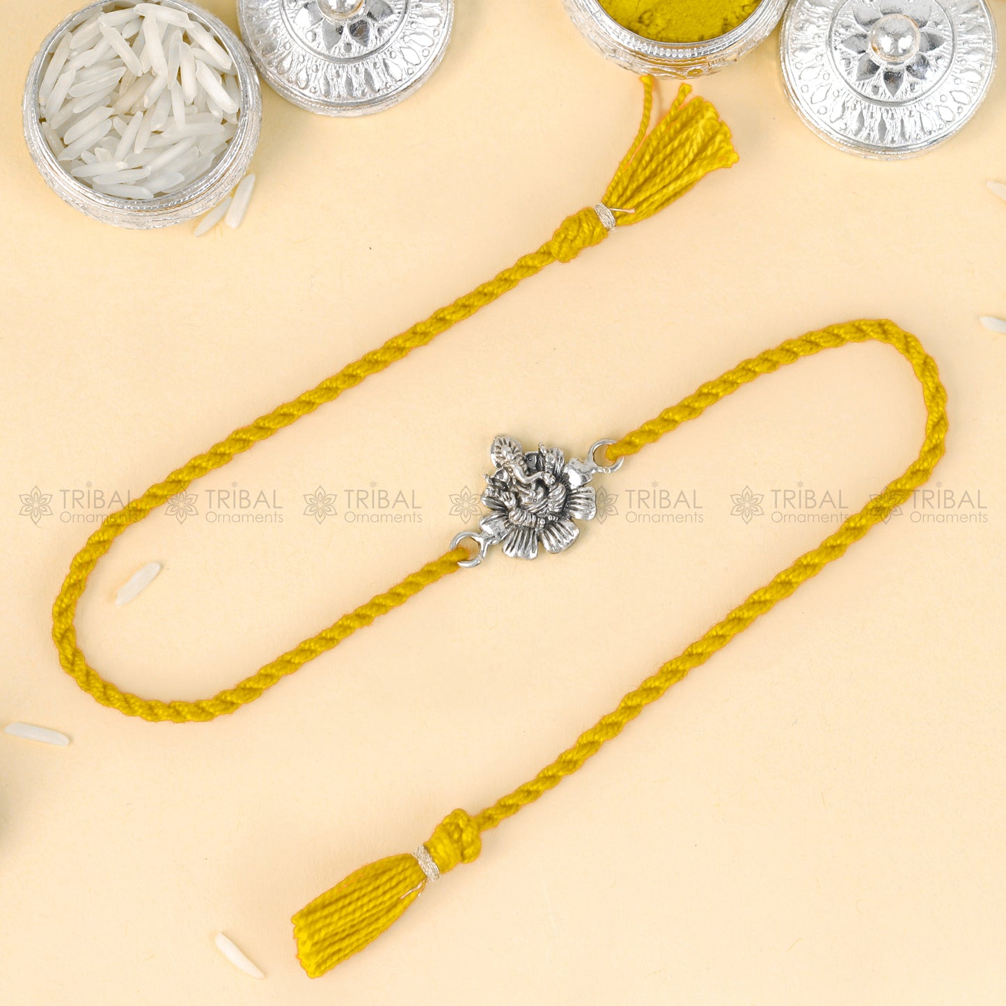 925 Sterling silver Lord Ganesha design pendant Rakhi bracelet Rakshabandhan festival rk337 - TRIBAL ORNAMENTS