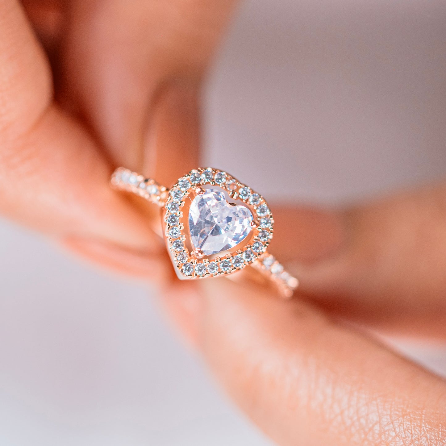 Heart diamond rose gold silver ring - TRIBAL ORNAMENTS