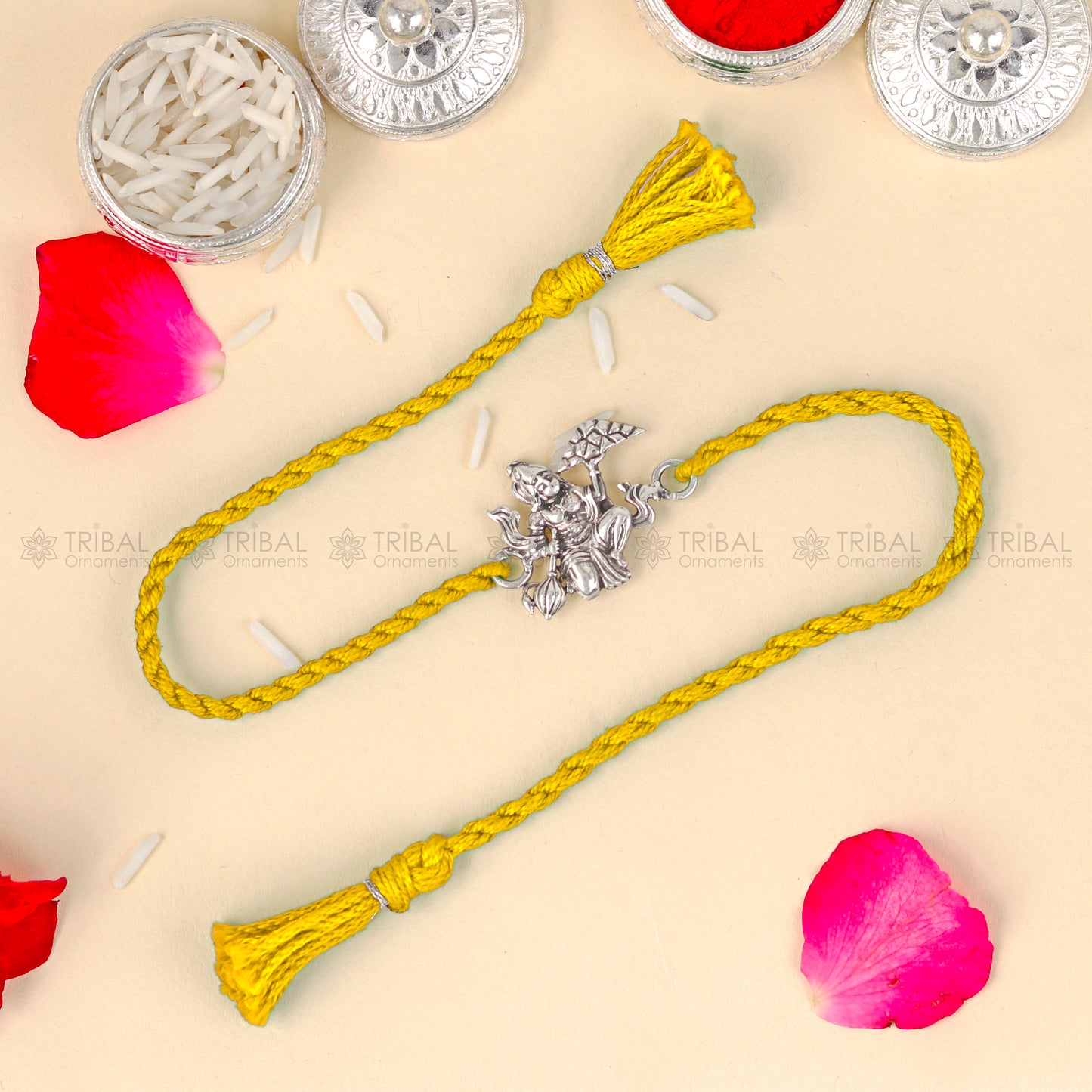 925 Sterling silver Lord Hanuman design pendant Rakhi bracelet Rakshabandhan festival rk333 - TRIBAL ORNAMENTS