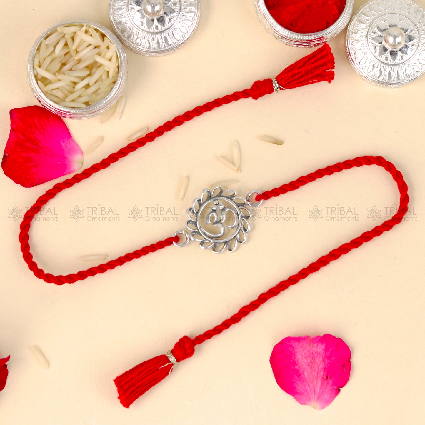 925 Sterling silver Lord Om design pendant Rakhi bracelet Rakshabandhan festival rk334 - TRIBAL ORNAMENTS