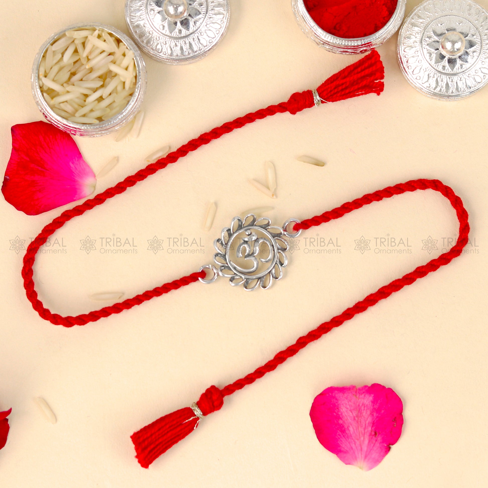 925 Sterling silver Lord Om design pendant Rakhi bracelet Rakshabandhan festival rk334 - TRIBAL ORNAMENTS