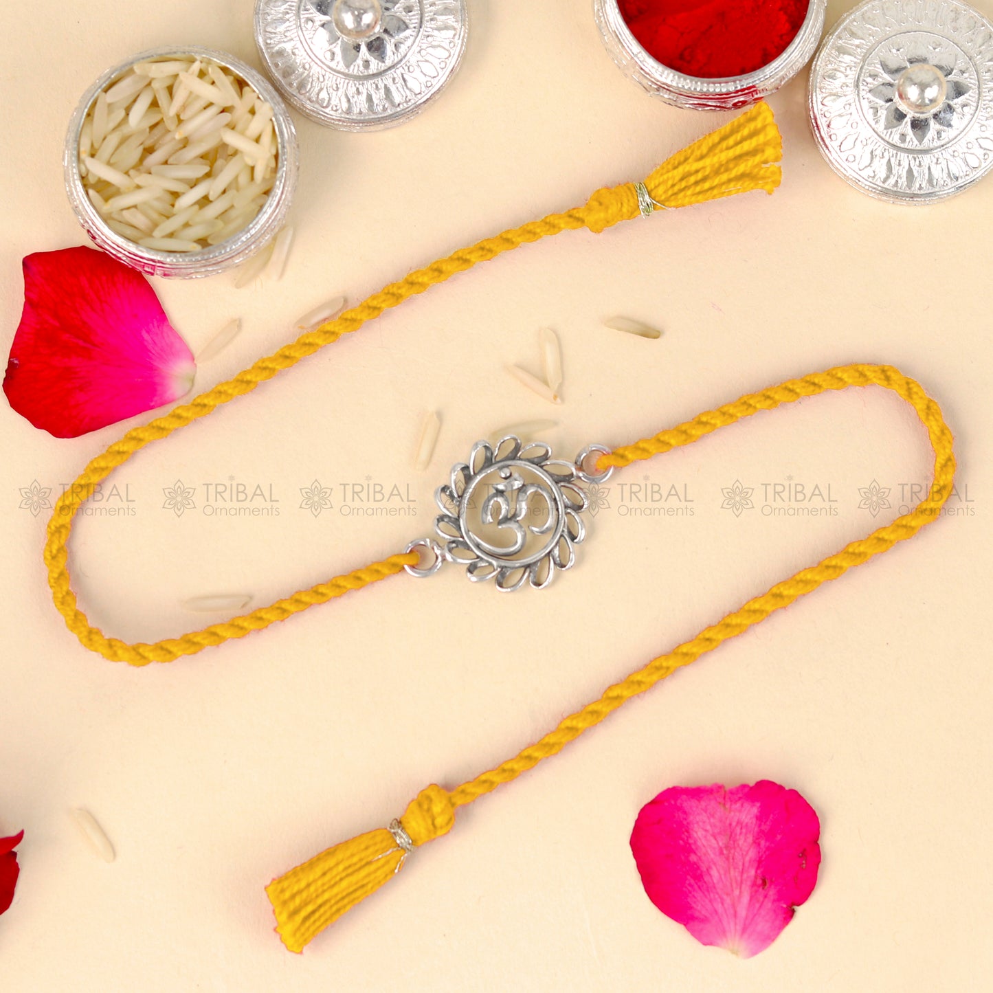 925 Sterling silver Lord Om design pendant Rakhi bracelet Rakshabandhan festival rk334 - TRIBAL ORNAMENTS