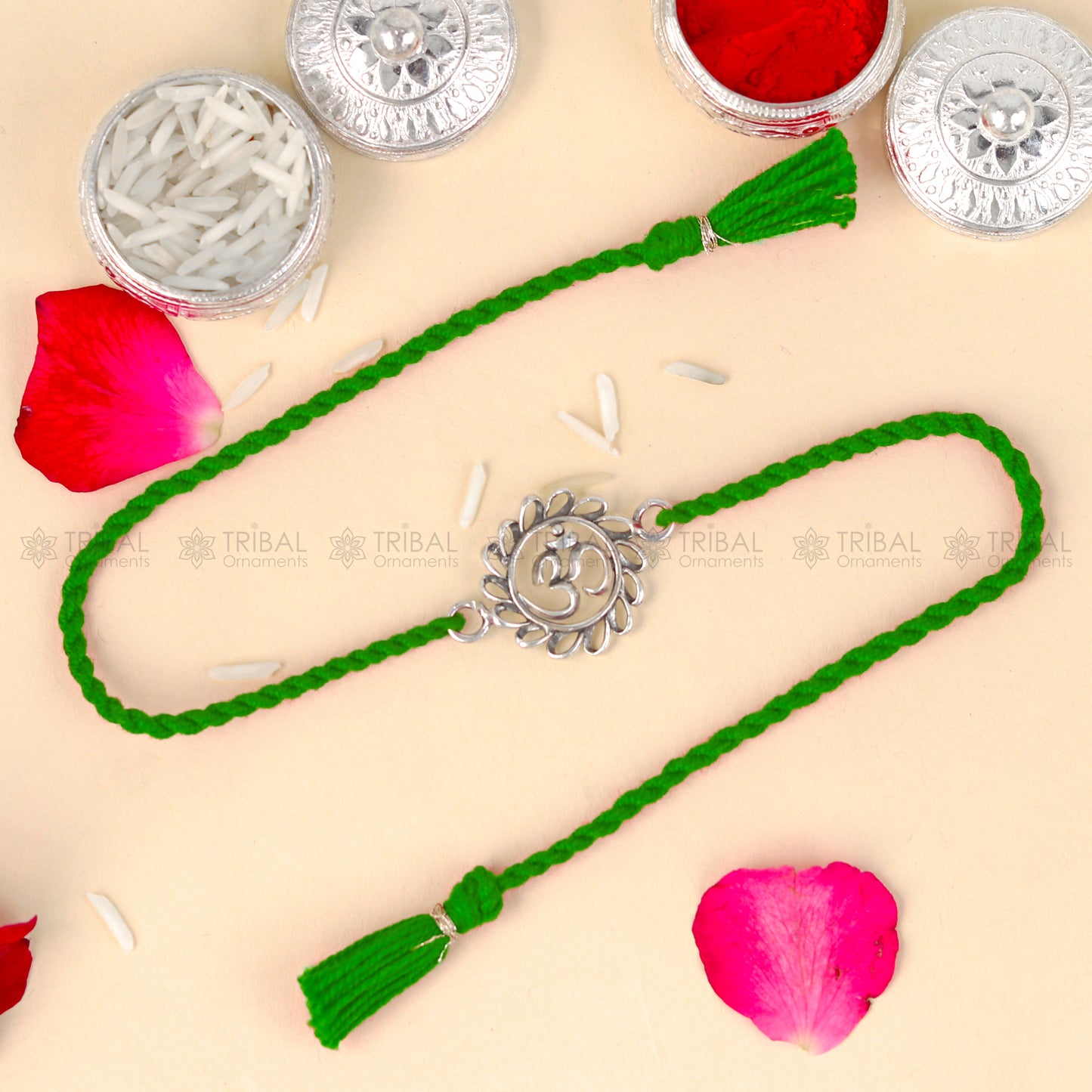 925 Sterling silver Lord Om design pendant Rakhi bracelet Rakshabandhan festival rk334 - TRIBAL ORNAMENTS