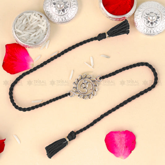 925 Sterling silver Lord Om design pendant Rakhi bracelet Rakshabandhan festival rk334 - TRIBAL ORNAMENTS