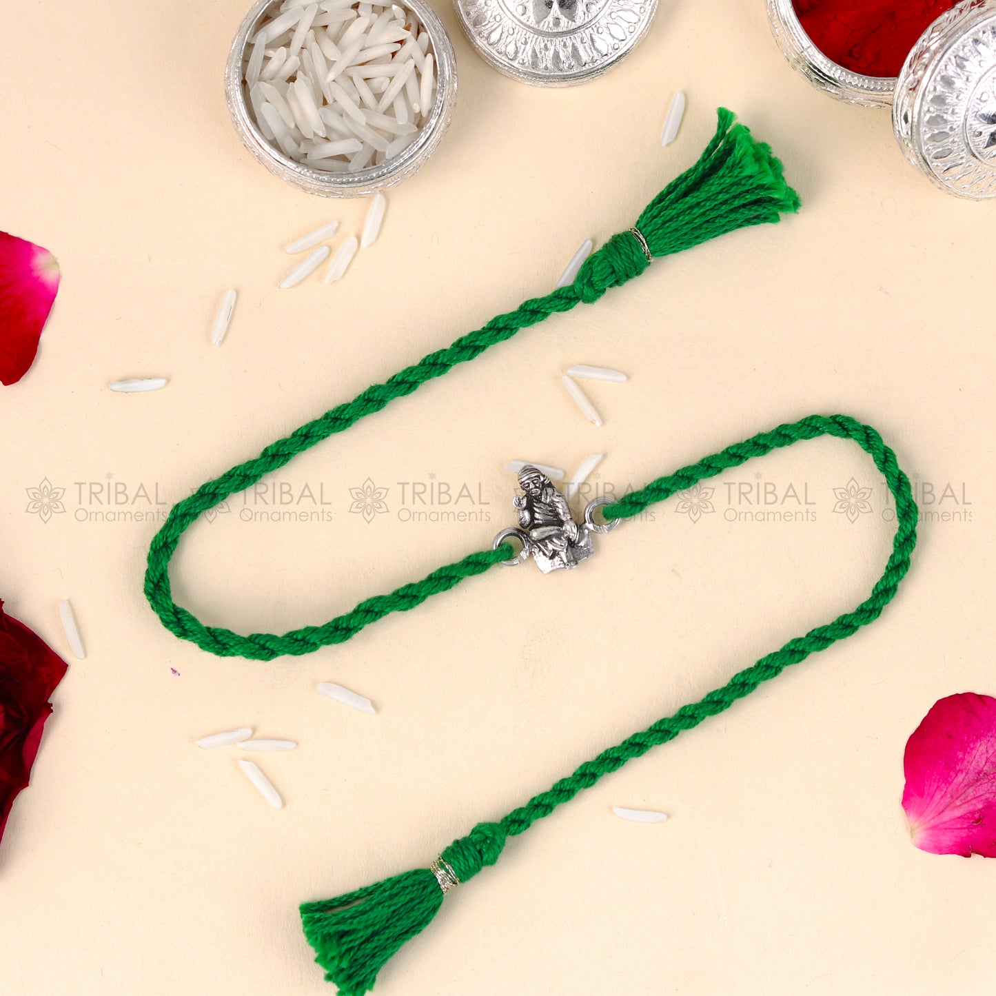 925 Sterling silver Lord Om Sai Ram design pendant Rakhi bracelet Rakshabandhan festival rk341 - TRIBAL ORNAMENTS