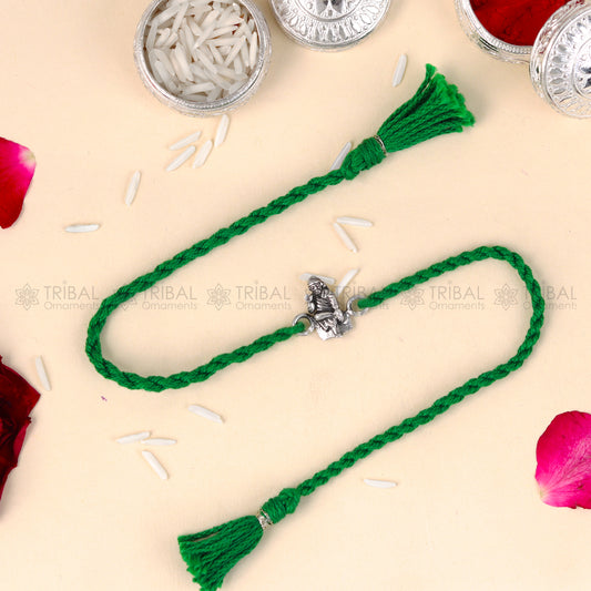 925 Sterling silver Lord Om Sai Ram design pendant Rakhi bracelet Rakshabandhan festival rk341 - TRIBAL ORNAMENTS