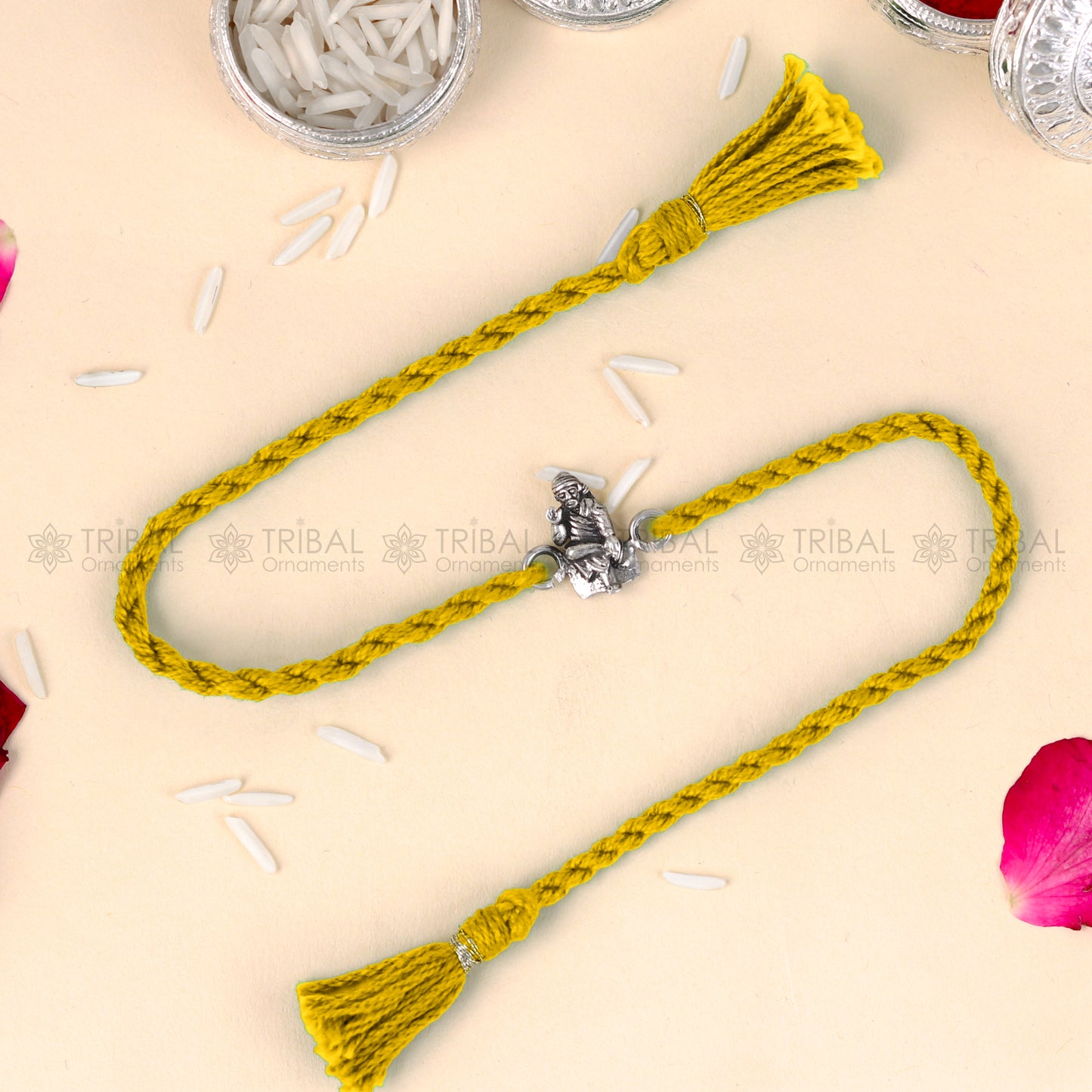 925 Sterling silver Lord Om Sai Ram design pendant Rakhi bracelet Rakshabandhan festival rk341 - TRIBAL ORNAMENTS