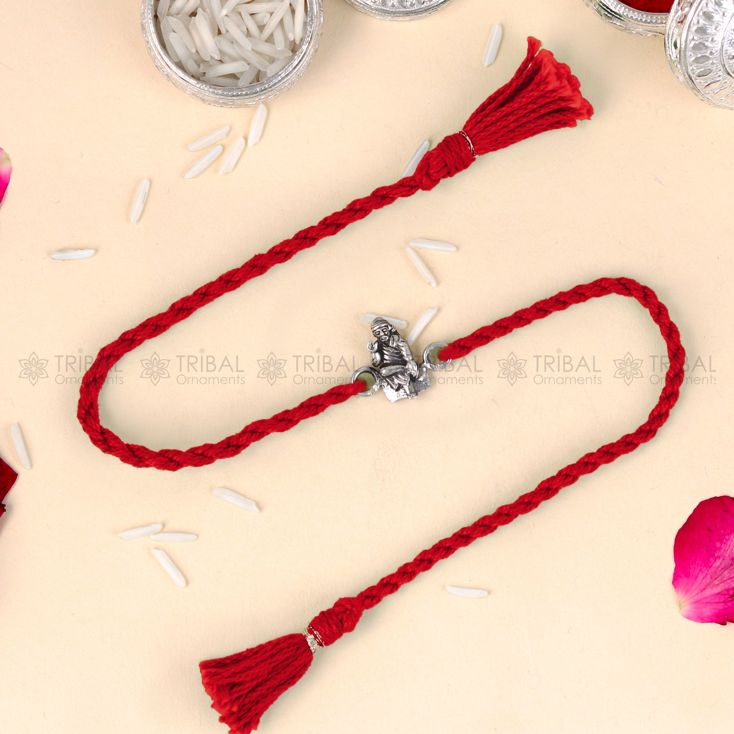 925 Sterling silver Lord Om Sai Ram design pendant Rakhi bracelet Rakshabandhan festival rk341 - TRIBAL ORNAMENTS