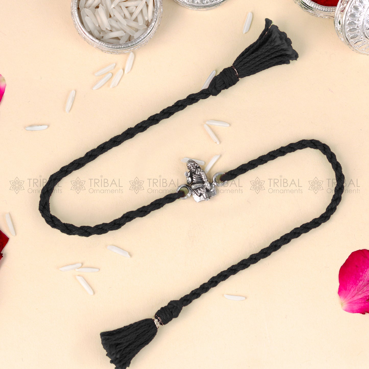 925 Sterling silver Lord Om Sai Ram design pendant Rakhi bracelet Rakshabandhan festival rk341 - TRIBAL ORNAMENTS
