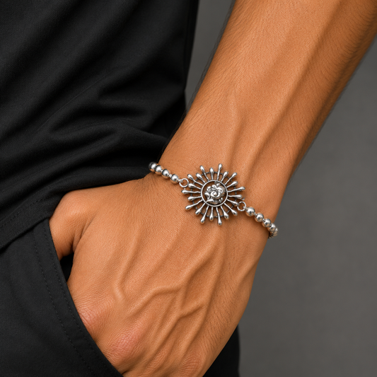 925 Sterling silver Ganesha design rudraksha beads bracelet rakhi rk196