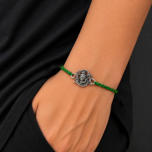 925 Sterling silver Lord Shiva with "Aum"OM design thread rakhi bracelet rk316