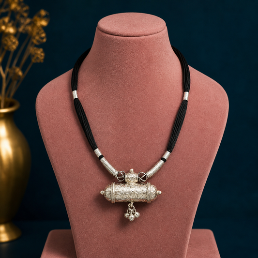 Sterling silver tribal pendant and necklace set with ethnic design, traditional choker style for brides, handmade jewelry by TRIBAL ORNAMENTS