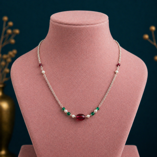 Sterling silver beaded necklace by TRIBAL ORNAMENTS, handcrafted for bridesmaids, belly dance, or daily wear, with customized design.