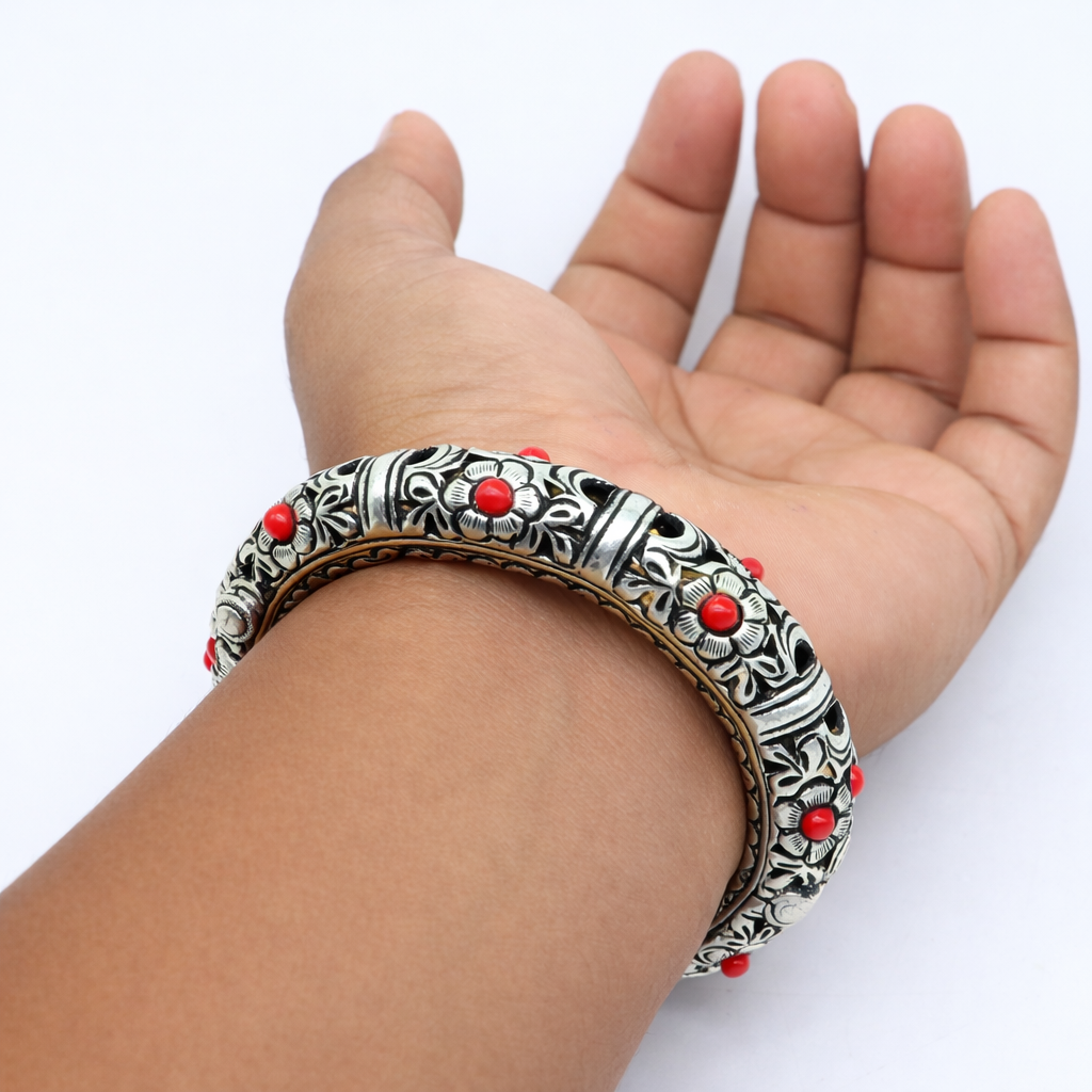 925 sterling silver handmade flower work vintage chitai work design bangle bracelet kada, unisex customized personalized jewelry nsk849 - TRIBAL ORNAMENTS