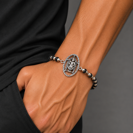 925 sterling silver lord vekateshwara tirupati balaji Rudraksha /Tulsi beads bracelet rakhi rk188